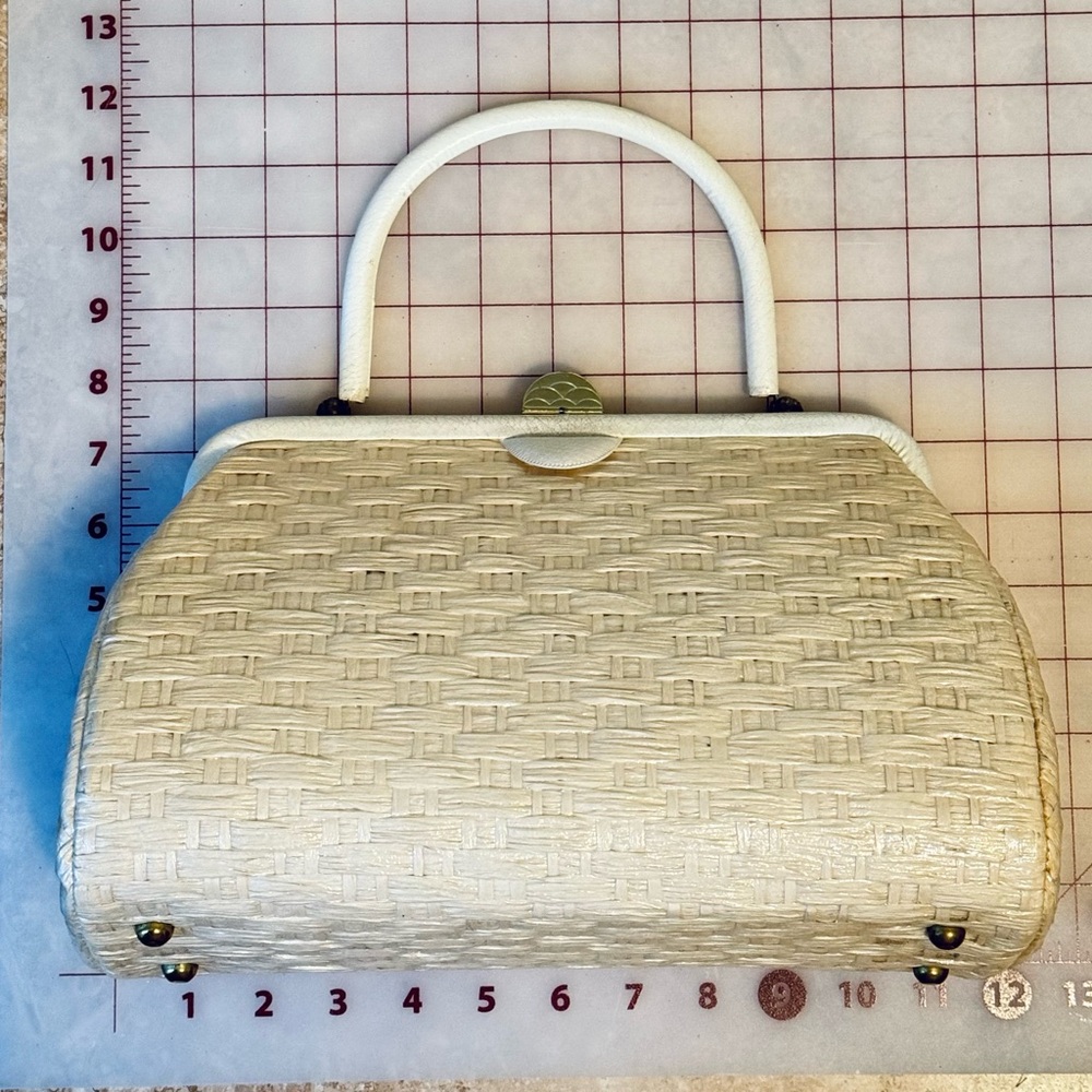 Vintage 50s/60s Verdi USA Made Straw Bag with Plastic Cover 12”x7”x5” - Picture 8 of 10